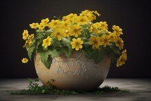 3D Rendered Flowerpot With Yellow Flowers On A Transparent Background. Generative AI