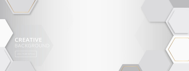 Wall Mural - abstract modern white gray gradient banner background with copy space for text in the middle and hex