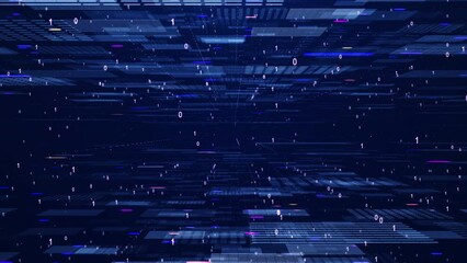 Poster - Digital information technology concept. Cybersecurity and protection system from online crime threats. Data Analytics or Data Science. Binary code on dark blue background.