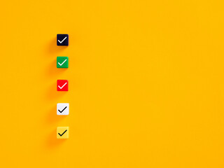 Wall Mural - checklist, questionnaire, to do list or business planning concept. check mark or tick symbols on whi