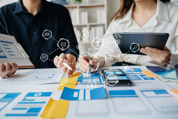 Wall Mural - ux graphic designer planning application process development prototype wireframe for web smart phone