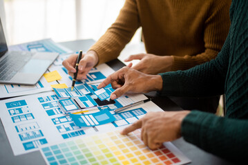 Wall Mural - ux graphic designer planning application process development prototype wireframe for web smart phone