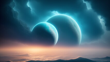 Wall Mural - A Mesmerizing View Of Two Planets In The Sky AI Generative
