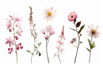 five flowers are shown arranged neatly on a white background - generative ai