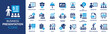Business presentation icon set. Containing seminar, sales presentation, keynote, meeting, whiteboard, conference and business plan icons. Solid icon collection vector illustration.