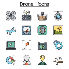 Drone , Quadrocopter color line icon set