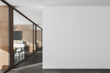 Wall Mural - Light business office interior with board and chairs, mockup wall