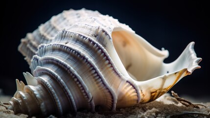 Wall Mural -  a close up of a sea shell on the ground with a black background.  generative ai