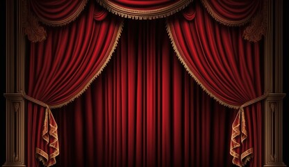 Bold and Dramatic Red Theatre Curtains. Generative AI