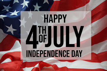 Wall Mural - Happy Forth of July Independence Day text messege  with USA flag on wooden background