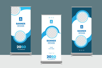 Wall Mural - Roll up banner design template, vertical, abstract background, pull up design, modern x-banner, rectangle size. ciclye