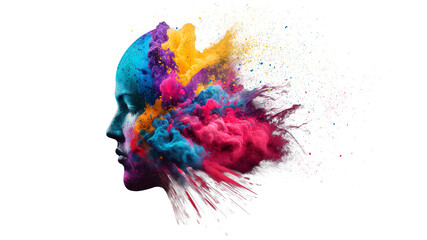 Liquid Color design background fly out of mind explosion - as a fantasy. colorful brain splash Brainstorm and inspire concept on free PNG Background. Partially Generative AI.