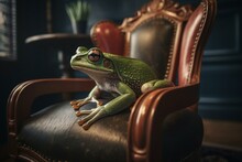 A Frog Lounging On A Chair. Generative AI