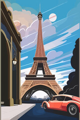 Wall Mural - Eiffel tower in Paris, France. Vintage vector illustration.