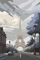 Wall Mural - Eiffel tower in Paris, France. Vintage vector illustration.