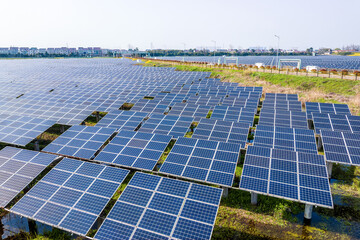 Wall Mural - Aerial view of solar panels