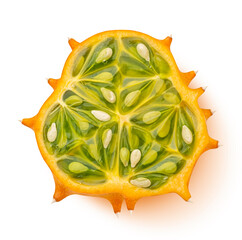 Wall Mural - Kiwano slice. Horned melon isolated on white background, top view