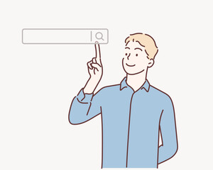 Wall Mural - searching browsing internet data information networking concept,business man clicking internet searc