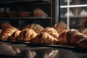 Iced croissants in contemporary bakery. Generative AI