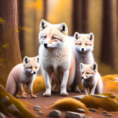 Cute Family Of Foxes in Jungle