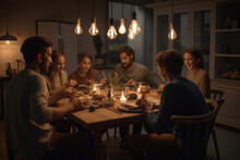A Family Gathered Around A Table Sharing A Meal. Generative AI