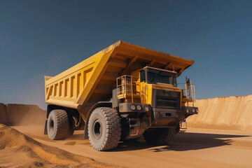 Yellow mining dump truck. Generative AI