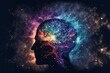 Space dark human brain galaxy background. Mental health concept Generative AI