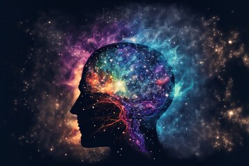 space dark human brain galaxy background. mental health concept generative ai