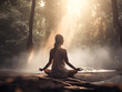 Serenity and yoga practicing at mountain range,meditation Generative AI