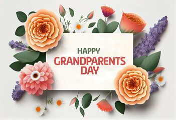 Card with phrase Happy Grandparents Day and beautiful flowers. Generative Ai