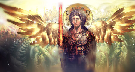 Wall Mural - st. archangel Michael with burning sword	