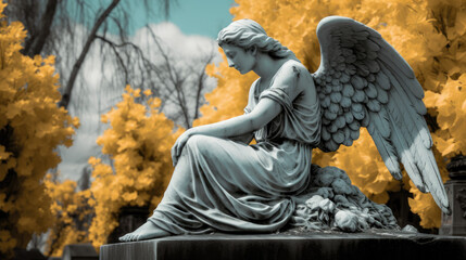 Canvas Print - angelic angle seraph statue - by generative ai