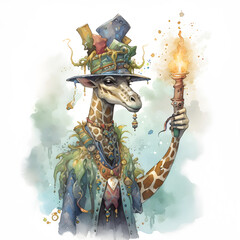 Great mystical wizard giraffe, ai generative illustration