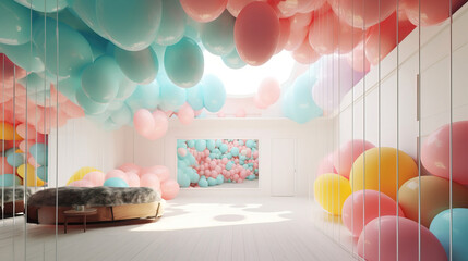 abstract interior decorated with balloons
balloons. generative AI