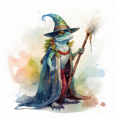 Mystical wizard lizard of the forest, ai generative illustration