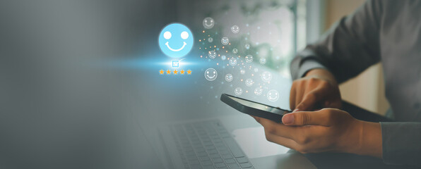 Poster - Customer service satisfaction survey feedback for business review rating and best service or finance digital marketing poll or user comment concepts.