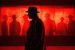 © alexkoral - silhouette of male detective in a hat. Poster banner for thriller movie and book dramatic novel. Generative AI illustration