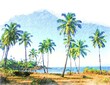 © art_of_line - Color pencil drawing of tropical nature - palm trees on sea coast, Goa landscape, India, Digital art