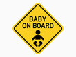 isolated baby on board warning sign, kid symbols on yellow round rectangle shape for safety pictograms, icon, label, logo or tag etc. flat style vector design.