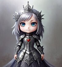 Chibi Princess Wearing Ornate Plate Armor, Generative AI Art Illustration 03