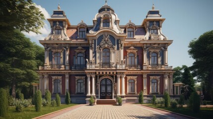 Barouque exterior house design in daytime golden hour generative ai