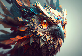 Leinwandbilder - Beautiful ABSTRACT photo, Horned Owl concept, contemporary colors and mood social background. Generative AI technology.
