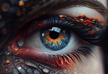 Poster - eye of the person concept, contemporary colors and mood social background. Generative AI technology.