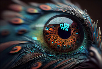Leinwandbilder - peacock feather eye Concept, contemporary colors and mood social background. Generative AI technology.