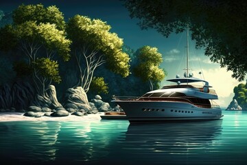 Wall Mural - peaceful scene, with luxury yacht and tranquil waters, a perfect getaway, created with generative ai
