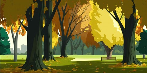 Wall Mural - Background of autumnal park trees Generative AI