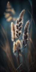 Canvas Print - Wild grass tufts on a natural backdrop with some blurring. Generative AI