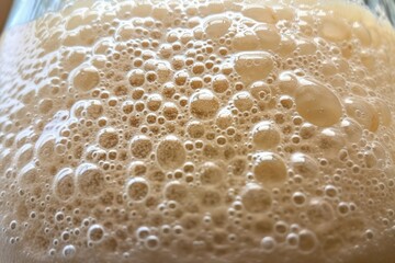 Poster - close-up of rich and tangy sourdough starter, with bubbles and fermentation visible, created with ge