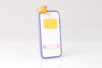 Wall Mural - 3d smartphone with email and bell notification message and searching icon, 3d render illustration
