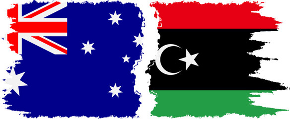 Libya and Australia grunge flags connection vector